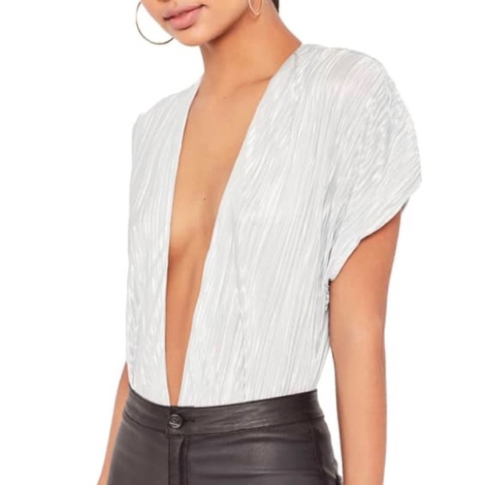 Missguided Silver Metallic Deep V Bodysuit